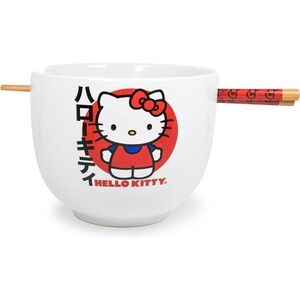 Silver Buffalo Sanrio Hello Kitty Japanese Ceramic Ramen Noodle Rice Bowl